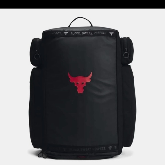 Under Armour Men's Project Rock Gym Duffle Backpack Black Red new - Picture 1 of 6